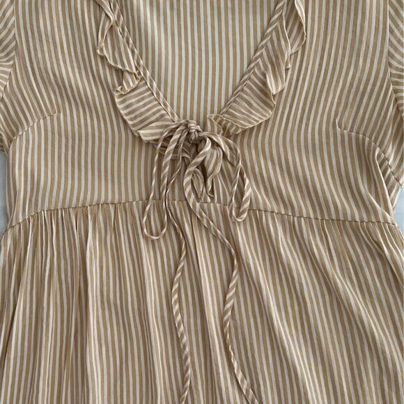 Cupshe Boho Tan & White Striped Ruffle Tie Front Cover Up Dress - Picture 3 of 6